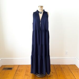 Lilly Pulitzer Navy Blue Malone Tiered Cotton Maxi Dress Boho Beach XXL